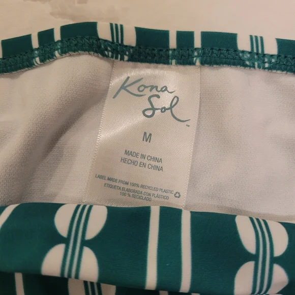 Kona Sol 2 Piece Bikini Green and White Retro Swimsuit Size Medium NWT - Picture 4 of 7